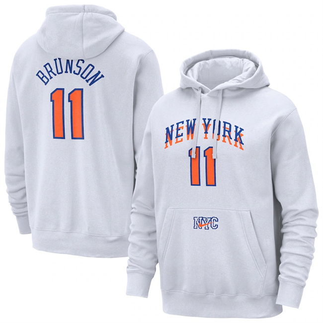 Men's New York Knicks #11 Jalen Brunson White 2024 25 City Edition Essential Club Pullover Hoodie Men's New York Knicks #11 Jalen Brunson White 2024 25 City Edition Essential Club Pullover Hoodie