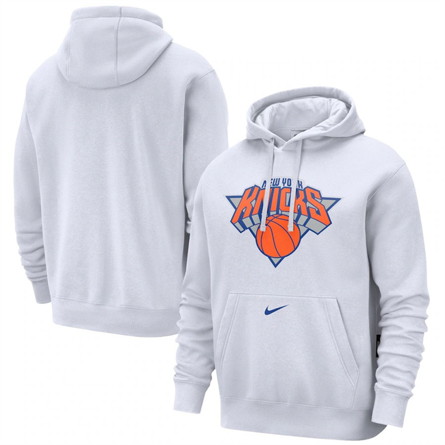 Men's New York Knicks White 2024 25 City Edition Essential Club Pullover Hoodie Men's New York Knicks White 2024 25 City Edition Essential Club Pullover Hoodie