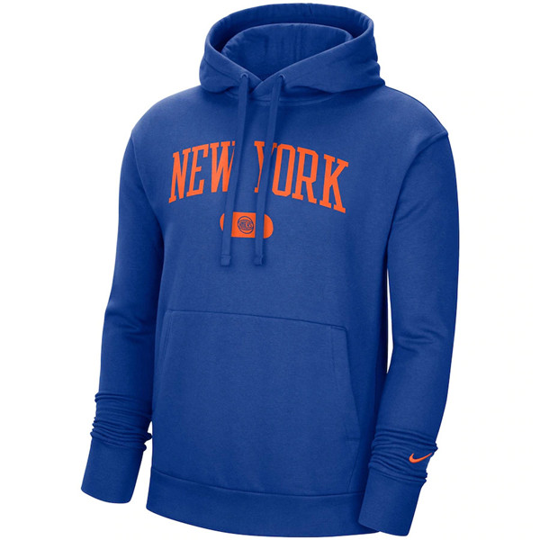Men's New York Knicks 2021 Blue Heritage Essential Pullover Hoodie Men's New York Knicks 2021 Blue Heritage Essential Pullover Hoodie