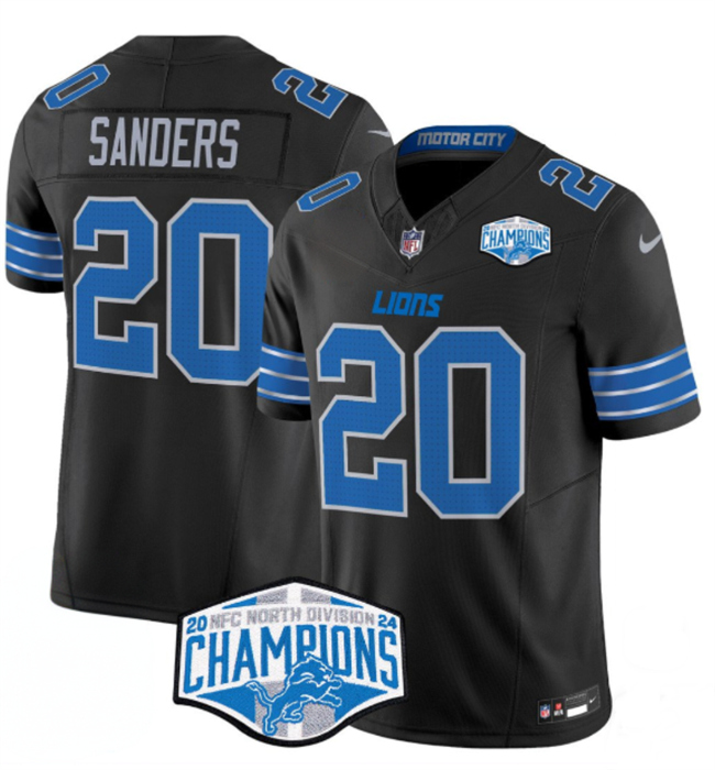 Men's Detroit Lions #20 Barry Sanders Black 2024 NFC North Champions F.U.S.E. Vapor Limited Stitched Jersey Men's Detroit Lions #20 Barry Sanders Black 2024 NFC North Champions F.U.S.E. Vapor Limited Stitched Jersey