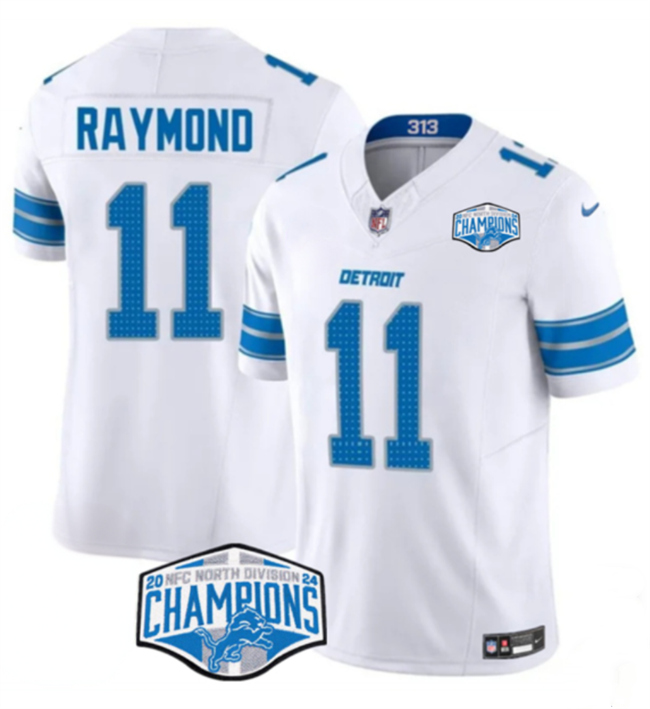 Men's Detroit Lions #11 Kalif Raymond White 2024 NFC North Champions F.U.S.E. Vapor Limited Stitched Jersey Men's Detroit Lions #11 Kalif Raymond White 2024 NFC North Champions F.U.S.E. Vapor Limited Stitched Jersey