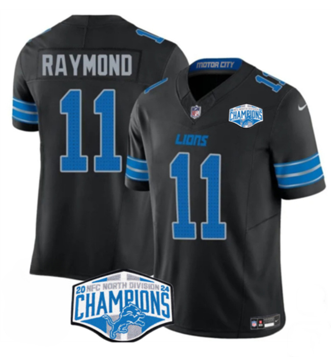 Men's Detroit Lions #11 Kalif Raymond Black 2024 NFC North Champions F.U.S.E. Vapor Limited Stitched Jersey Men's Detroit Lions #11 Kalif Raymond Black 2024 NFC North Champions F.U.S.E. Vapor Limited Stitched Jersey
