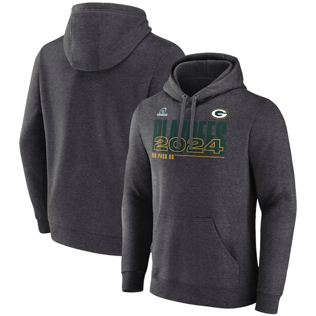 Men's Green Bay Packers Heather Charcoal 2024 Playoffs Fleece Pullover Hoodie Men's Green Bay Packers Heather Charcoal 2024 Playoffs Fleece Pullover Hoodie