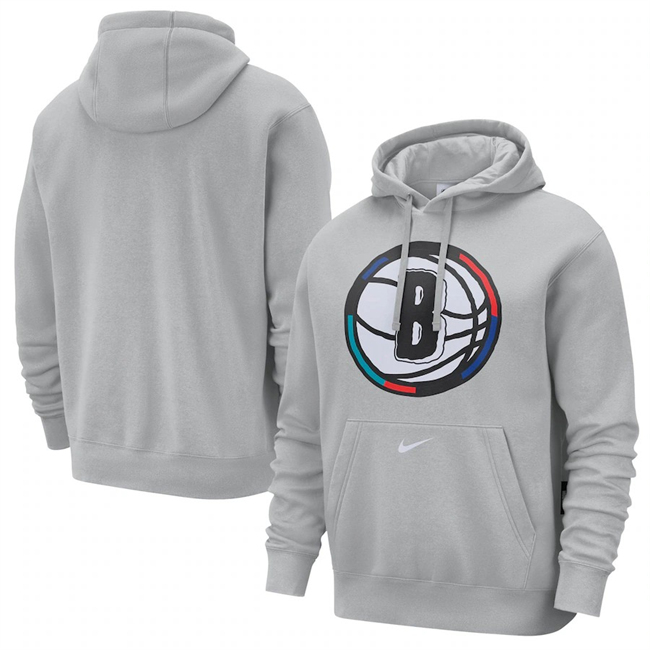 Men's Brooklyn Nets Silver 2024 25 City Edition Essential Club Pullover Hoodie Men's Brooklyn Nets Silver 2024 25 City Edition Essential Club Pullover Hoodie