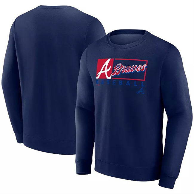 Men's Atlanta Braves Navy Focus Fleece Pullover Sweatshirt Men's Atlanta Braves Navy Focus Fleece Pullover Sweatshirt