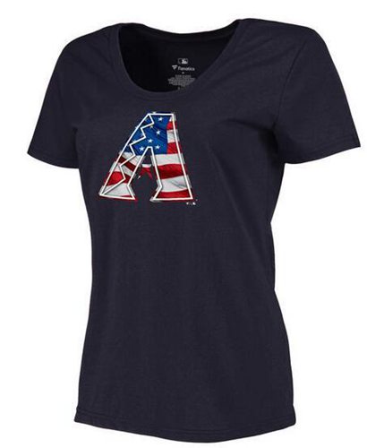 Women's Arizona Diamondbacks USA Flag Fashion T-Shirt Navy Blue Women's Arizona Diamondbacks USA Flag Fashion T-Shirt Navy Blue