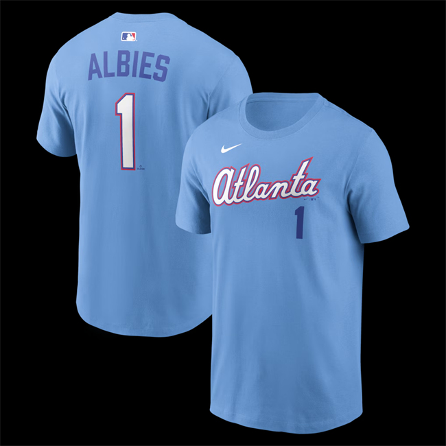 Men's Atlanta Braves #1 Ozzie Albies Powder Blue 2026 City Connect T-Shirt