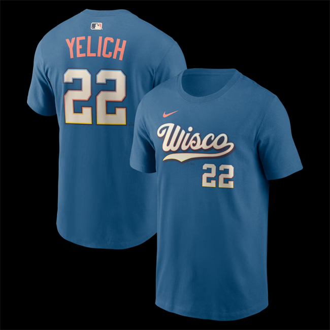 Men's Milwaukee Brewers #22 Christian Yelich Mineral Blue 2026 City Connect T-Shirt