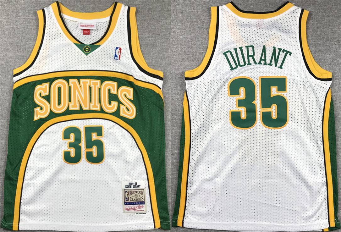 Men's Seattle SuperSonics #35 Kevin Durant White Mitchell & Ness Hardwood Classics Men's Seattle SuperSonics #35 Kevin Durant White Mitchell & Ness Hardwood Classics