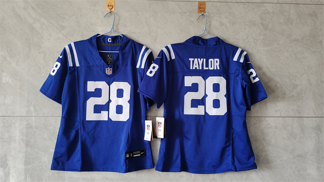 Women's Indianapolis Colts #28 Jonathan Taylor Blue 2024 F.U.S.E. Vapor Stitched Jersey(Run Small) Women's Indianapolis Colts #28 Jonathan Taylor Blue 2024 F.U.S.E. Vapor Stitched Jersey(Run Small)