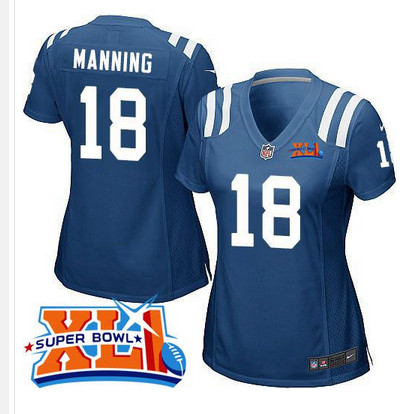 Nike Colts #18 Peyton Manning Royal Blue Team Color Super Bowl XLI Women's Stitched NFL Elite Jersey