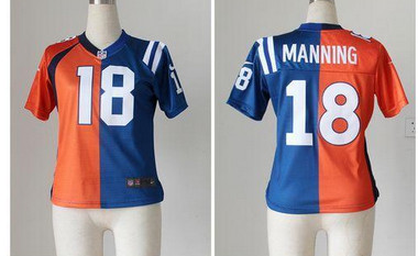 Nike Colts #18 Peyton Manning OrangeBlue Women's Stitched NFL Elite Split Broncos Jersey