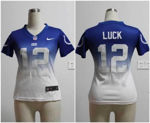 Women NEW Indianapolis Colts 12 Andrew Luck Blue White Drift Fashion II Jerseys