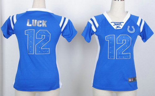 Indianapolis Colts 12 Andrew Luck Womens Draft Him Shimmer V-Neck T-Shirt - Royal Blue Indianapolis Colts 12 Andrew Luck Womens Draft Him Shimmer V-Neck T-Shirt - Royal Blue