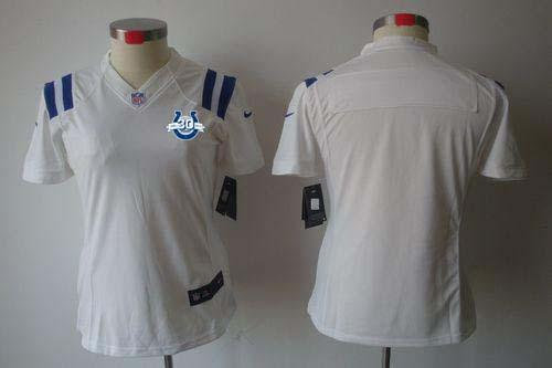 NEW Colts Blank White With 30TH Seasons Patch Women's Stitched NFL Limited Jersey
