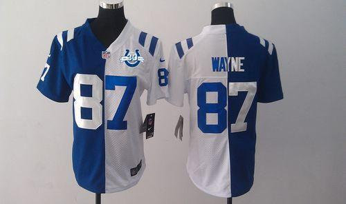 NEW Colts #87 Reggie Wayne Royal Blue&White With 30TH Seasons Patch Women's Stitched NFL Elite Split Jersey NEW Colts #87 Reggie Wayne Royal Blue&White With 30TH Seasons Patch Women's Stitched NFL Elite Split Jersey