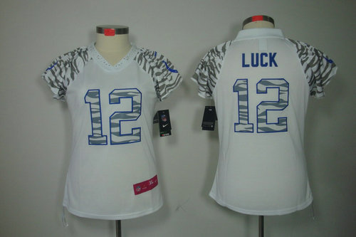 Women NEW Indianapolis Colts 12 Andrew Luck White Zebra Field Flirt Fashion Jerseys