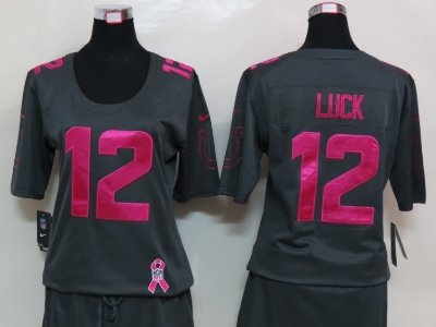 Womens NEW Indianapolis Colts 12 Luck Elite breast Cancer Awareness Dark grey Jersey