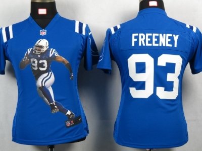 Womens NEW Indianapolis Colts 93 Freeney Blue Portrait Fashion Game Jerseys