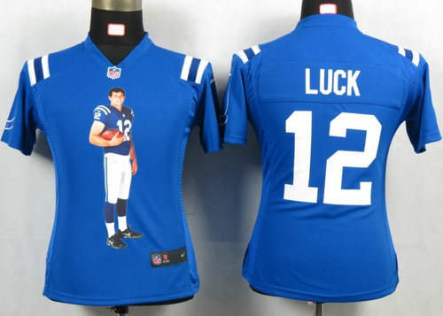 Womens NEW Indianapolis Colts 12 Luck Blue Portrait Fashion Game Jerseys
