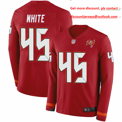 Buccaneers #45 Devin White Red Team Color Youth Stitched Football Limited Therma Long Sleeve Jersey