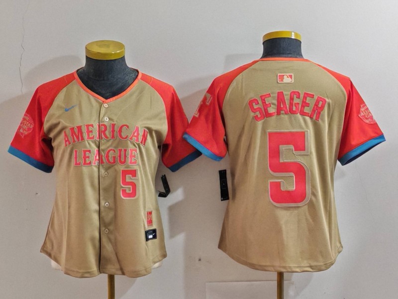 Women's American League #5 Corey Seager Cream 2024 All-Star Limited Stitched Baseball Jersey(Run Small) 3 Women's American League #5 Corey Seager Cream 2024 All-Star Limited Stitched Baseball Jersey(Run Small) 3