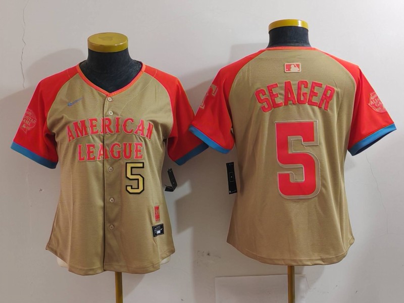 Women's American League #5 Corey Seager Cream 2024 All-Star Limited Stitched Baseball Jersey(Run Small) 2 Women's American League #5 Corey Seager Cream 2024 All-Star Limited Stitched Baseball Jersey(Run Small) 2