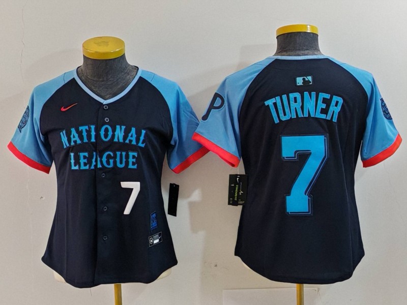 Women's National League #7 Trea Turner Navy 2024 All-Star Limited Stitched Baseball Jersey(Run Small) 9