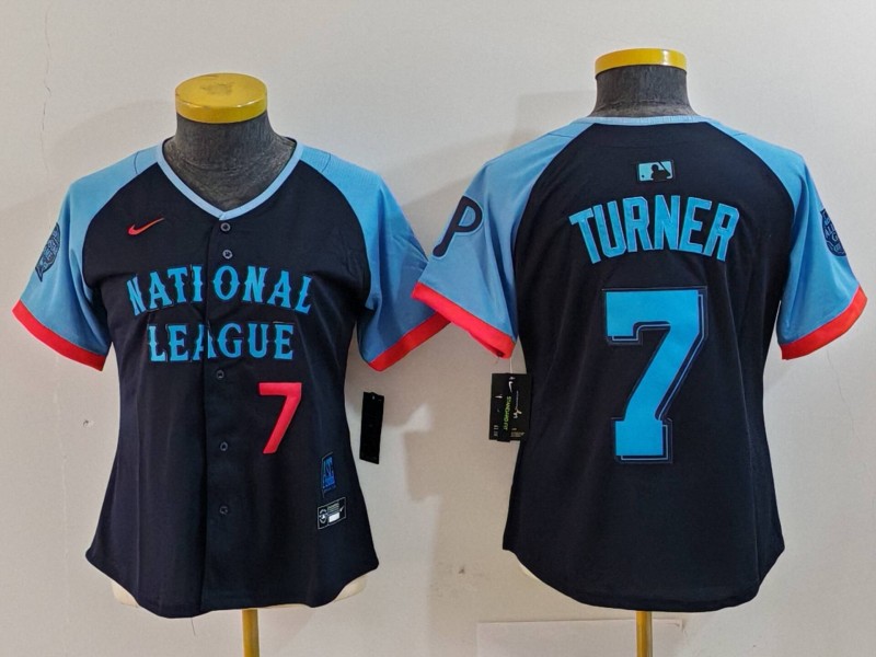 Women's National League #7 Trea Turner Navy 2024 All-Star Limited Stitched Baseball Jersey(Run Small) 3