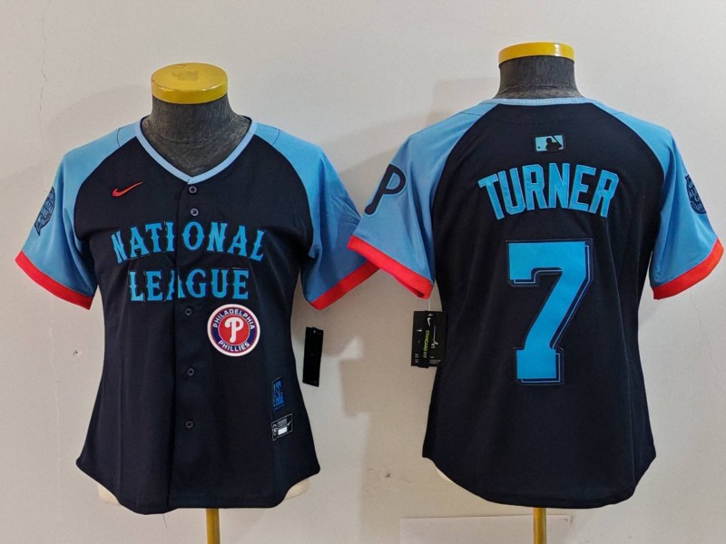 Women's National League #7 Trea Turner Navy 2024 All-Star Limited Stitched Baseball Jersey(Run Small) 2 Women's National League #7 Trea Turner Navy 2024 All-Star Limited Stitched Baseball Jersey(Run Small) 2