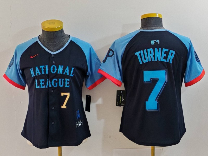 Women's National League #7 Trea Turner Navy 2024 All-Star Limited Stitched Baseball Jersey(Run Small) 1