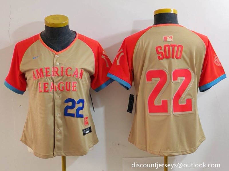 Women's American League #22 Juan Soto Cream 2024 All-Star Limited Stitched Baseball Jersey(Run Small) 2