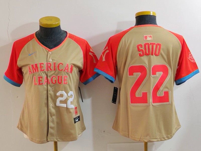 Women's American League #22 Juan Soto Cream 2024 All-Star Limited Stitched Baseball Jersey(Run Small) 1