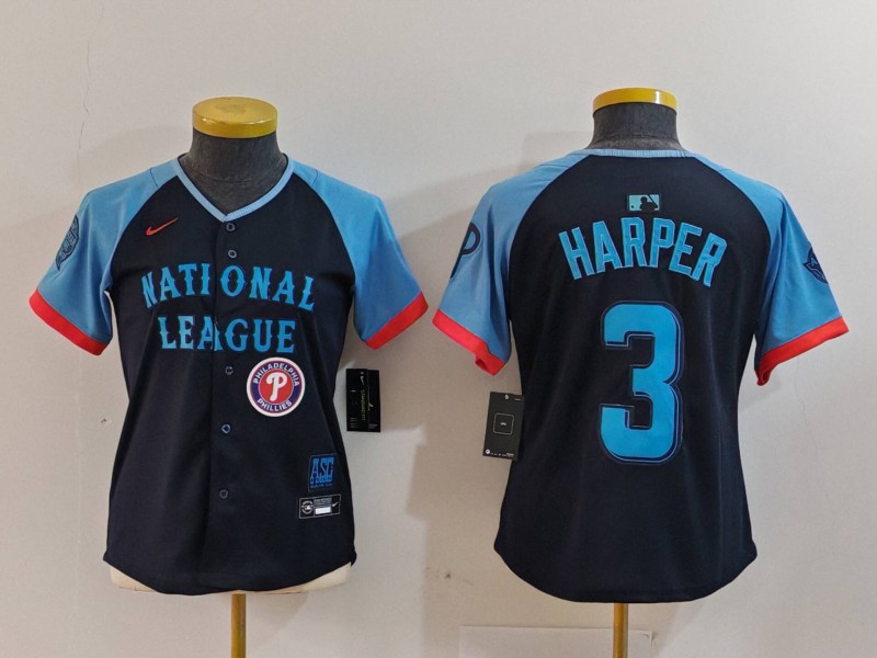 Youth National League #3 Bryce Harper Navy 2024 All-Star Limited Stitched Baseball Jersey 5