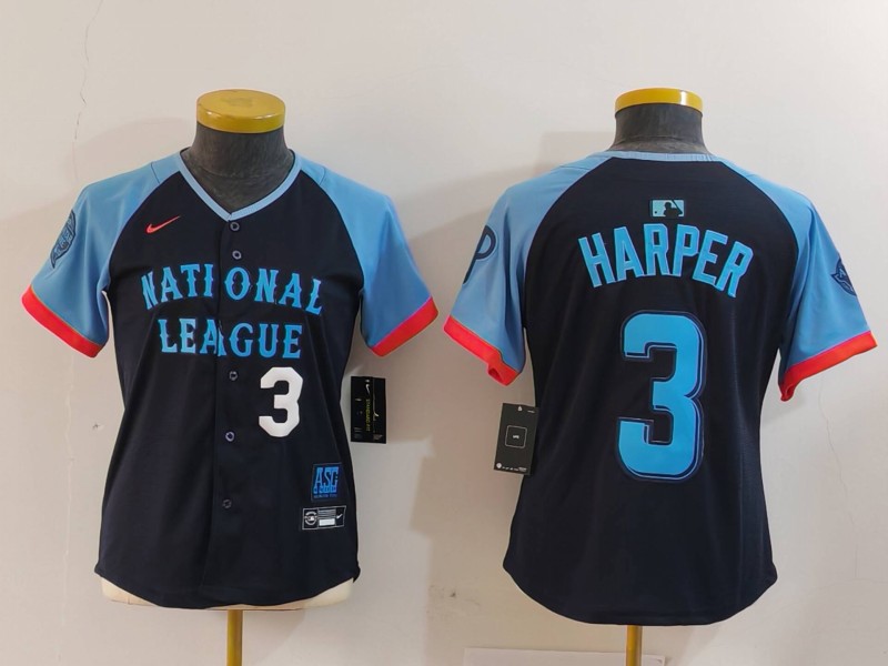 Youth National League #3 Bryce Harper Navy 2024 All-Star Limited Stitched Baseball Jersey 3