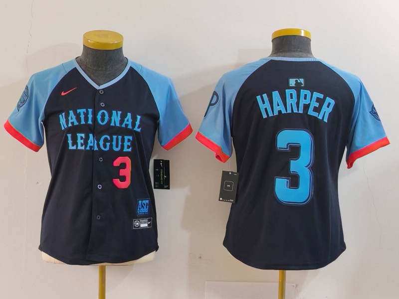 Youth National League #3 Bryce Harper Navy 2024 All-Star Limited Stitched Baseball Jersey 2