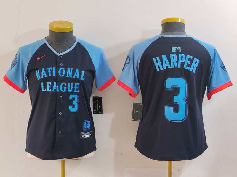 Youth National League #3 Bryce Harper Navy 2024 All-Star Limited Stitched Baseball Jersey 1