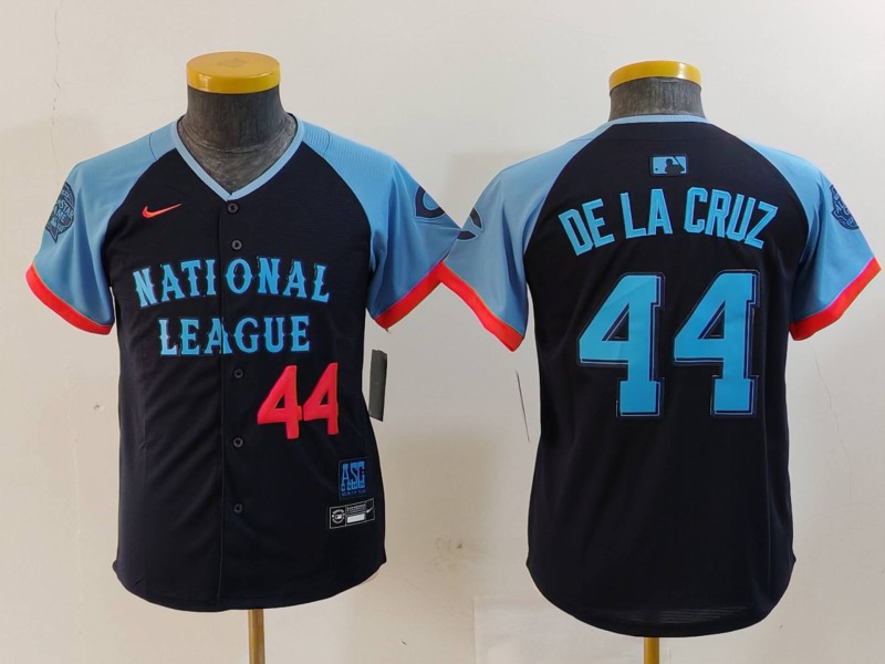 Youth National League #44 Elly De La Cruz Navy 2024 All-Star Limited Stitched Baseball Jersey 2 Youth National League #44 Elly De La Cruz Navy 2024 All-Star Limited Stitched Baseball Jersey 2