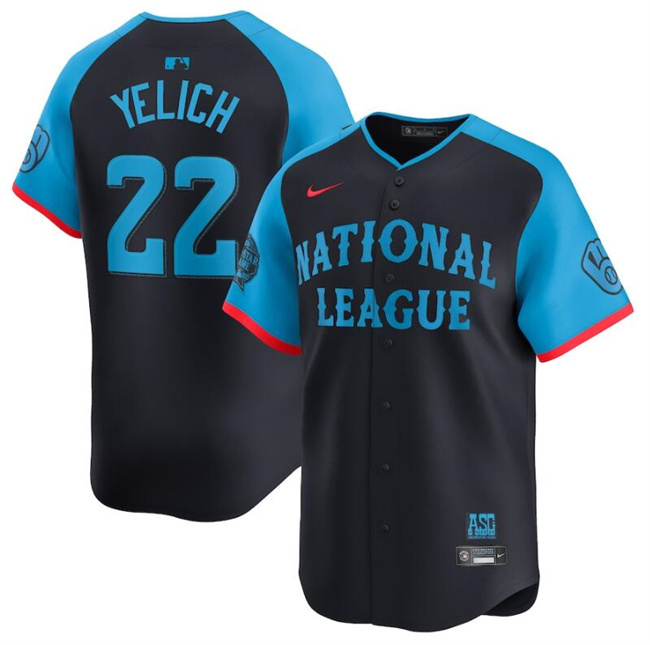 Youth National League #22 Christian Yelich Navy 2024 All-Star Limited Stitched Baseball Jersey Youth National League #22 Christian Yelich Navy 2024 All-Star Limited Stitched Baseball Jersey