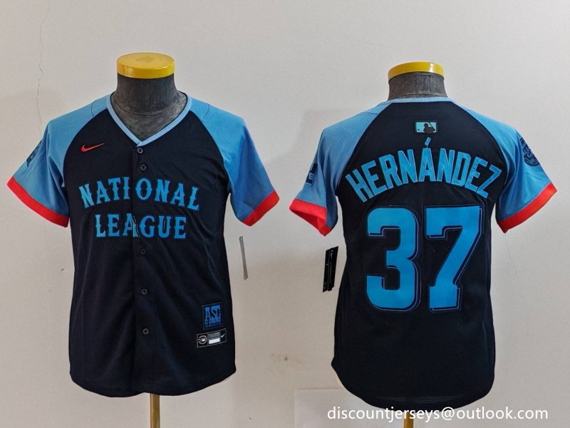 Youth National League #37 Teoscar Hernandez Navy 2024 All-Star Limited Stitched Baseball Jersey 6