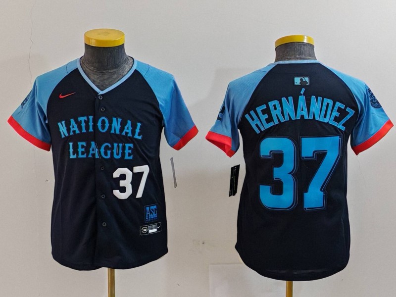 Youth National League #37 Teoscar Hernandez Navy 2024 All-Star Limited Stitched Baseball Jersey 5