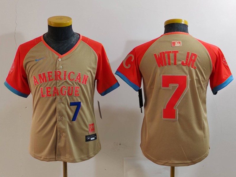 Youth American League #7 Bobby Witt Jr. Cream 2024 All-Star Limited Stitched Jersey 6