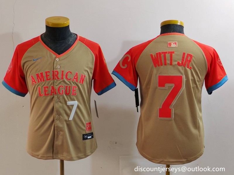 Youth American League #7 Bobby Witt Jr. Cream 2024 All-Star Limited Stitched Jersey 5