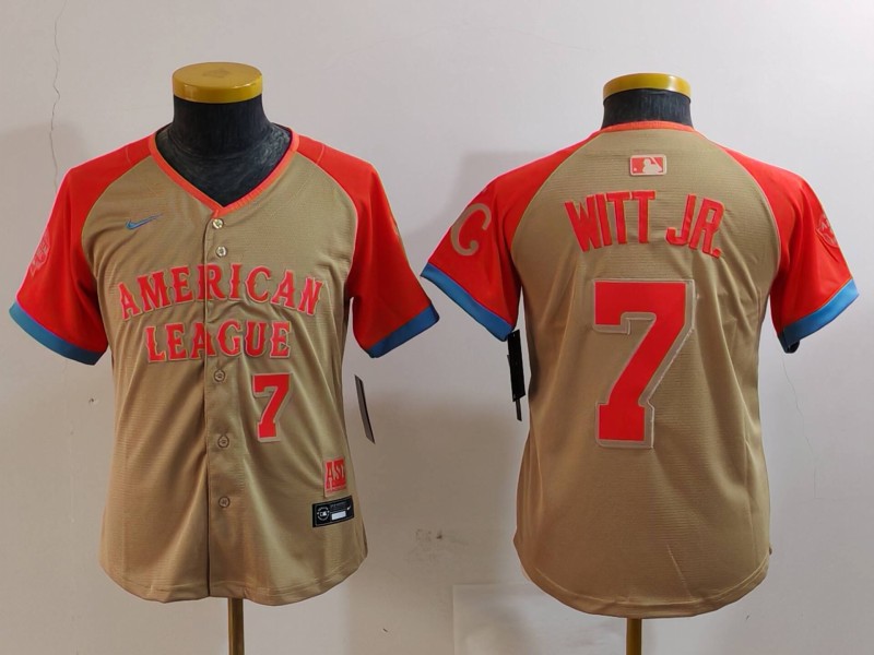 Youth American League #7 Bobby Witt Jr. Cream 2024 All-Star Limited Stitched Jersey 1
