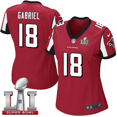 Nike Falcons #18 Taylor Gabriel Red Team Color Super Bowl LI 51 Women's Stitched NFL Elite Jersey