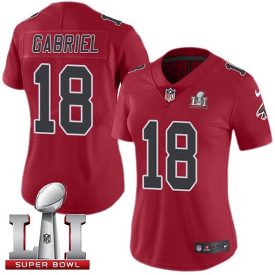 Nike Falcons #18 Taylor Gabriel Red Super Bowl LI 51 Women's Stitched NFL Limited Rush Jersey