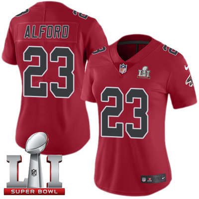 Nike Falcons #23 Robert Alford Red Super Bowl LI 51 Women's Stitched NFL Limited Rush Jersey