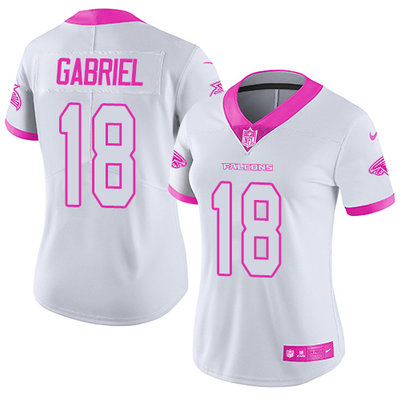 Nike Falcons #18 Taylor Gabriel White Pink Women's Stitched NFL Limited Rush Fashion Jersey