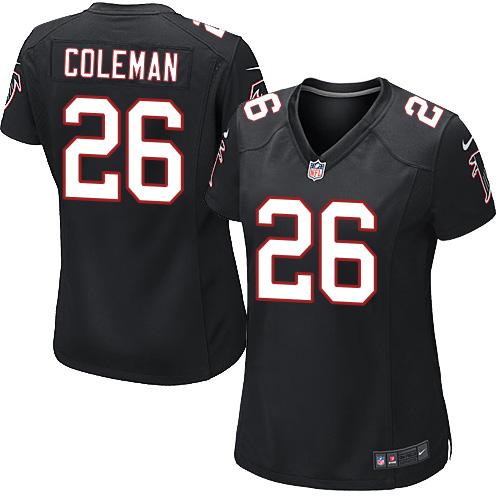 Nike Falcons #26 Tevin Coleman Black Alternate Women's Stitched NFL Elite Jersey Nike Falcons #26 Tevin Coleman Black Alternate Women's Stitched NFL Elite Jersey