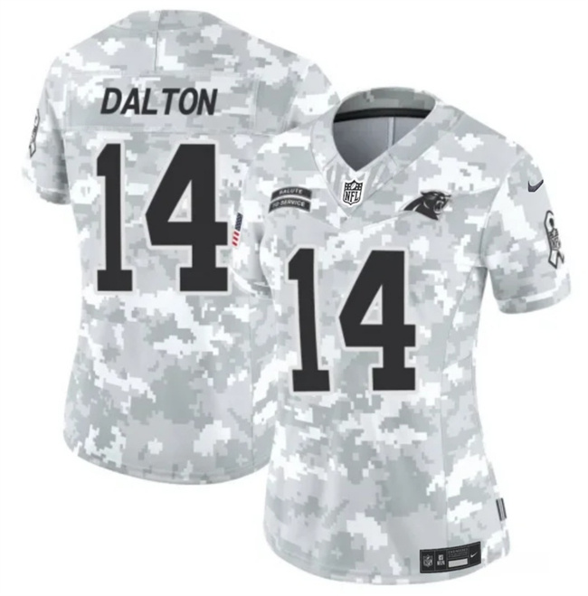 Women's Carolina Panthers #14 Andy Dalton 2024 F.U.S.E Arctic Camo Salute To Service Limited Stitched Football Jersey(Run Small) Women's Carolina Panthers #14 Andy Dalton 2024 F.U.S.E Arctic Camo Salute To Service Limited Stitched Football Jersey(Run Small)